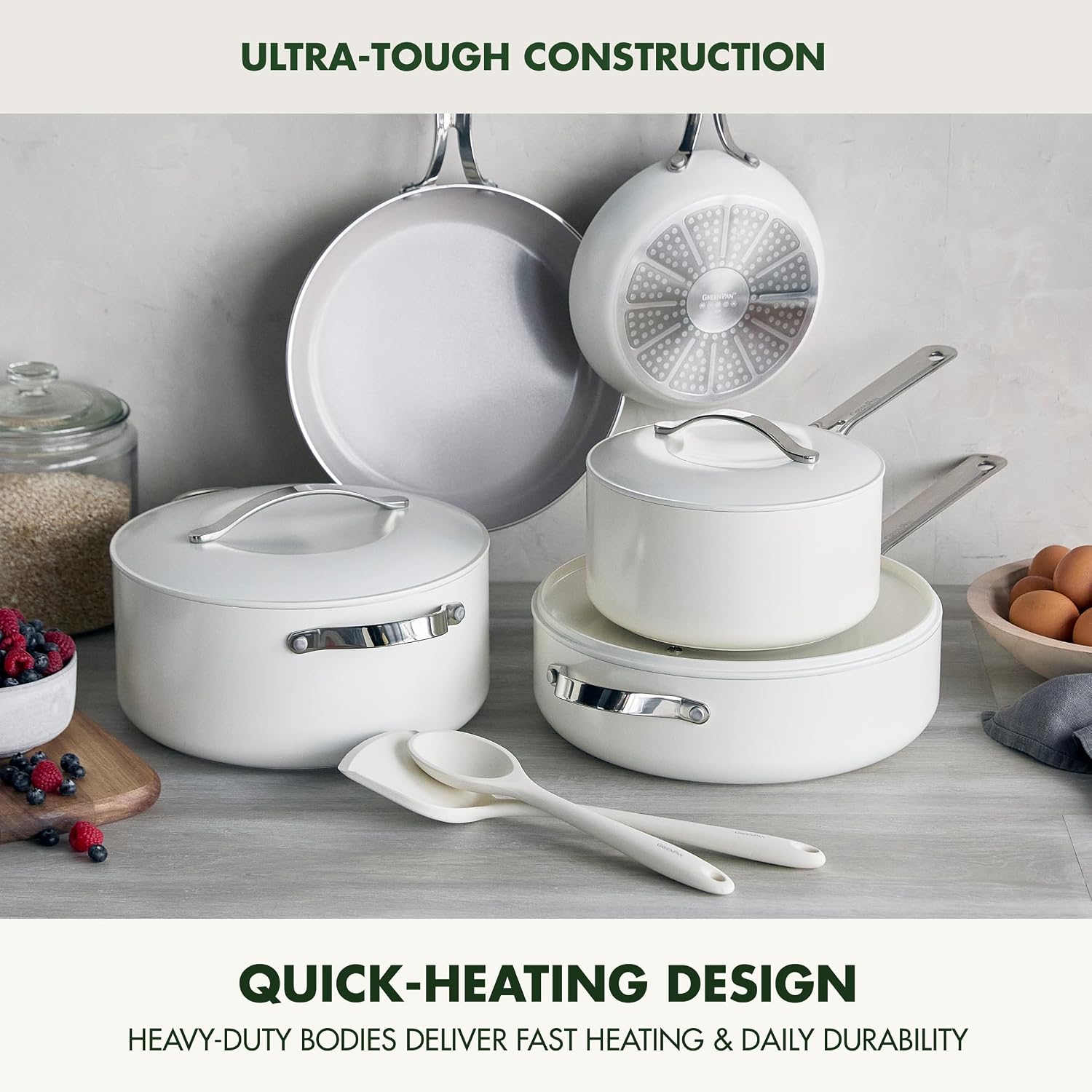 GreenPan Nova 10-Piece PFAS-Free Ceramic Nonstick Cookware Set, Cream White