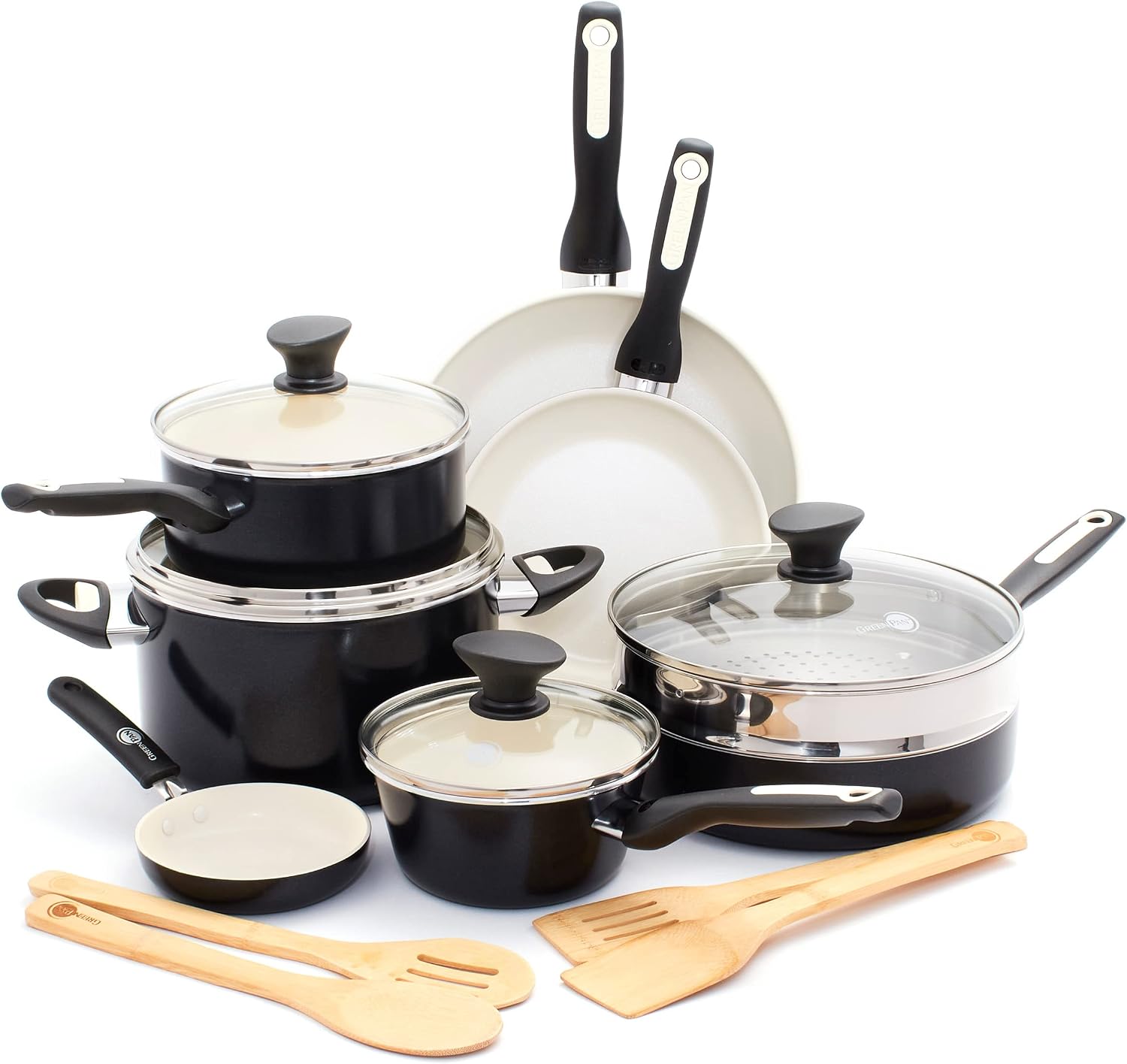 GreenPan Rio 16 Piece Cookware Set, PFAS-Free Ceramic Nonstick, Black