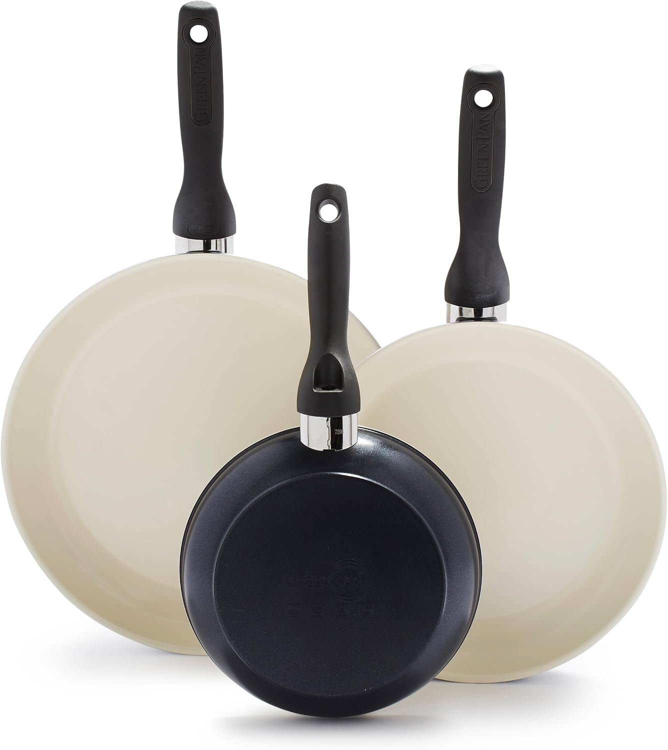 GreenPan Rio 7" 9.5" and 11" 3 Piece Frying Pan Skillet Set, PFAS-Free Ceramic Nonstick, Black
