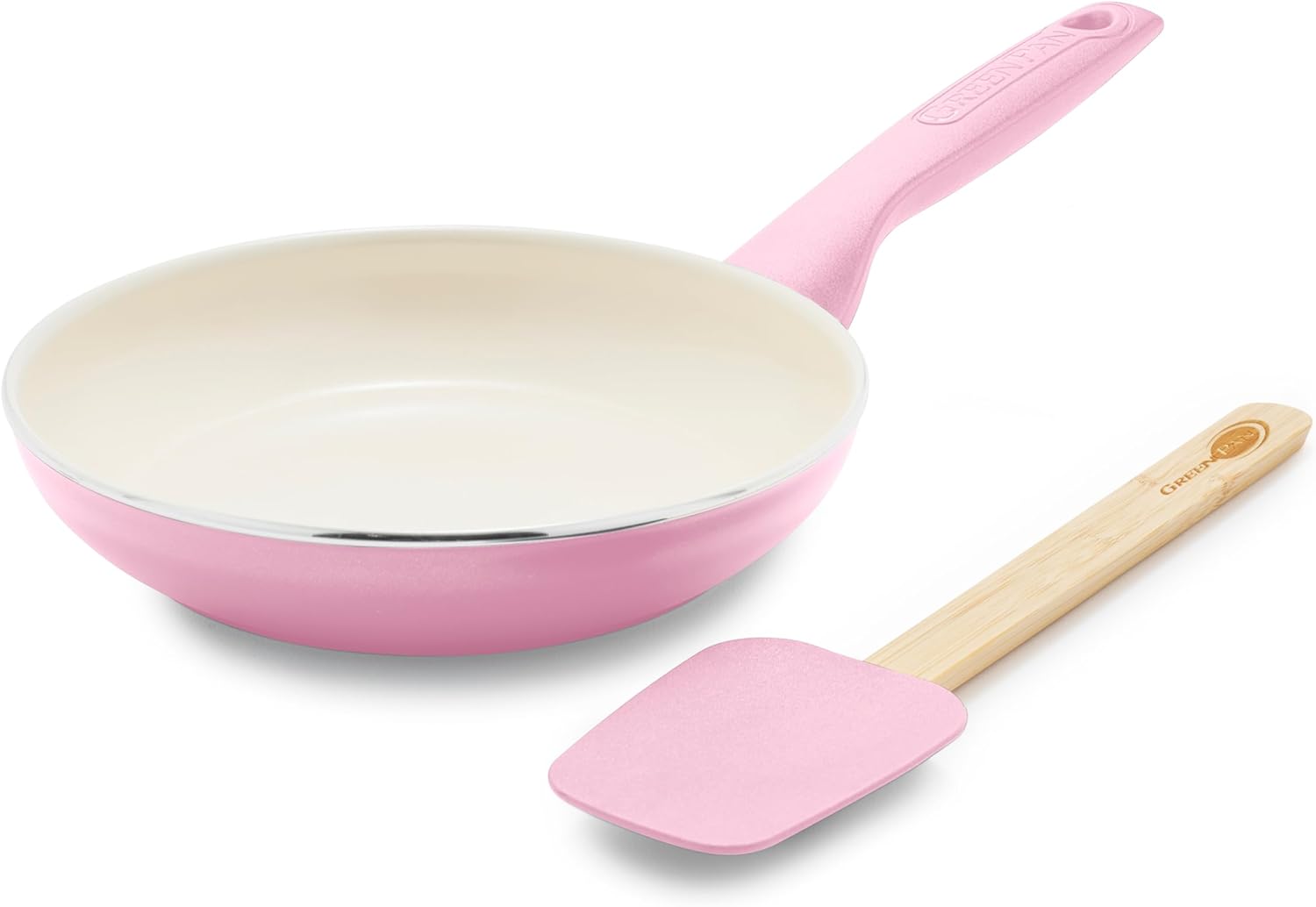 GreenPan Rio Healthy Ceramic Nonstick 8" Frying Pan Skillet and Silicone Spatula Set, Soft Grip Handle, Breaktfast Meal Set, PFAS-Free, Dishwasher Safe, Oven Safe, Pink