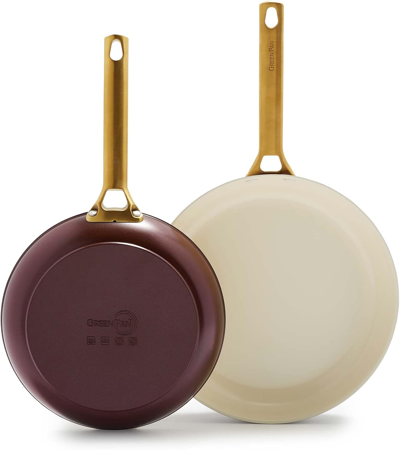 GreenPan Padova Hard Anodized Healthy Ceramic Nonstick, 10" and 12" Frying Pan Skillet Set, PFAS-Free, Induction, Dishwasher Safe, Truffle Brown Merlot Red