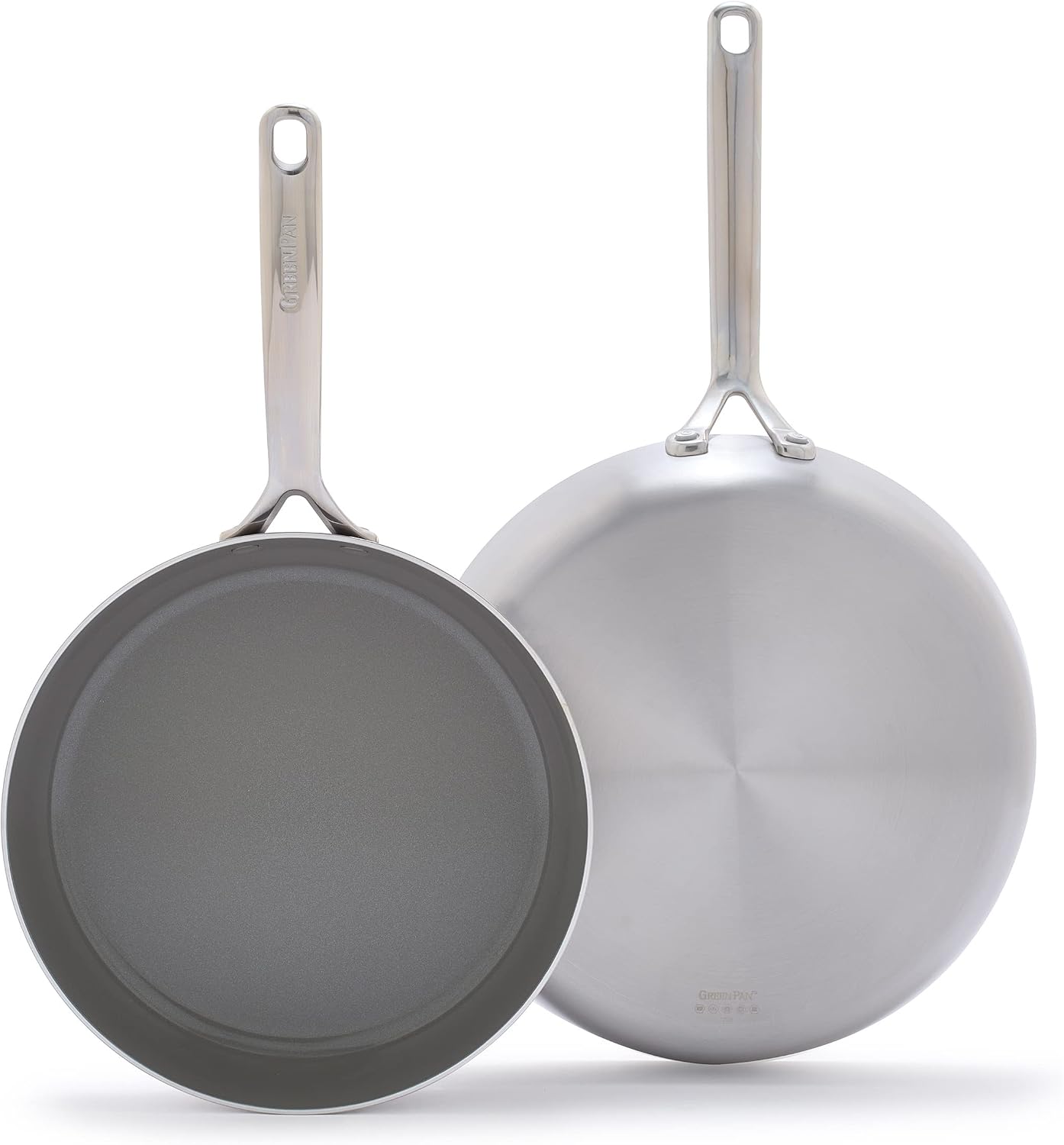 GreenPan GP5 Stainless Steel 5-Ply Healthy Ceramic Nonstick 10" and 12" 2 Piece Frying Pan Skillet Set, Scratch Resistant, Induction, Dishwasher & Oven Safe, PFAS-Free