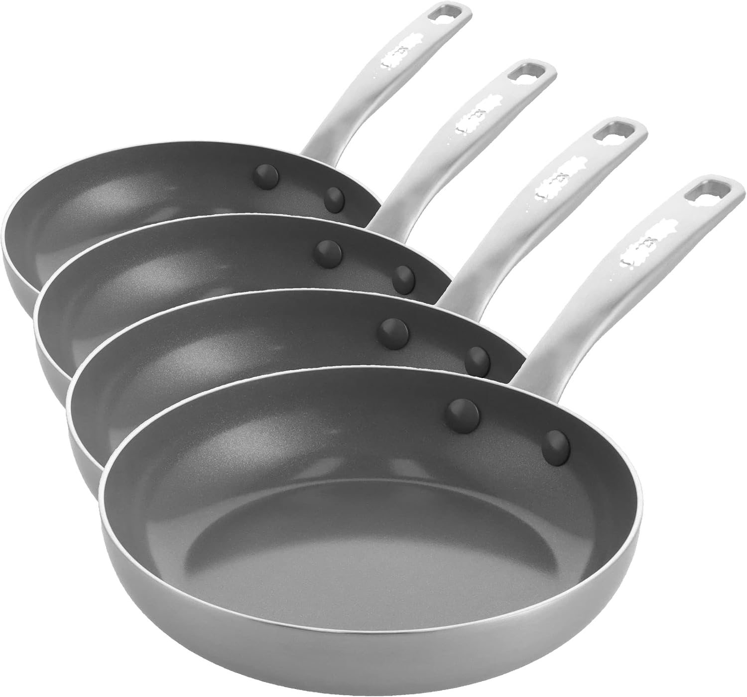 GreenPan Chatham Tri-Ply Stainless Steel Healthy Ceramic Nonstick, PFAS-Free, Induction Suitable, Dishwasher Safe, Silver, 8" Frying Pan Skillet (Pack of 4) Plateado Frying Pan Skillet (Pack of 4)