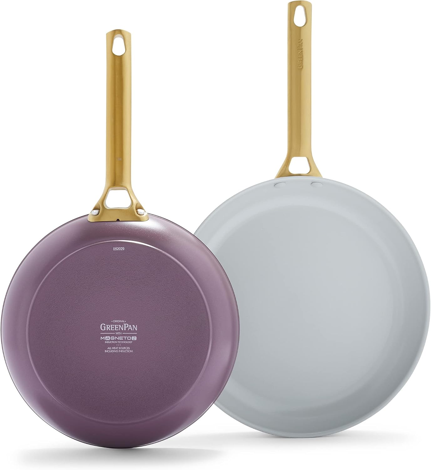 GreenPan Hard Anodized Healthy Ceramic Nonstick 10" and 12" Frying Pan Skillet Set, Gold Handle, Induction, PFAS-Free, Dishwasher Safe, Oven Safe, Eggplant Purple