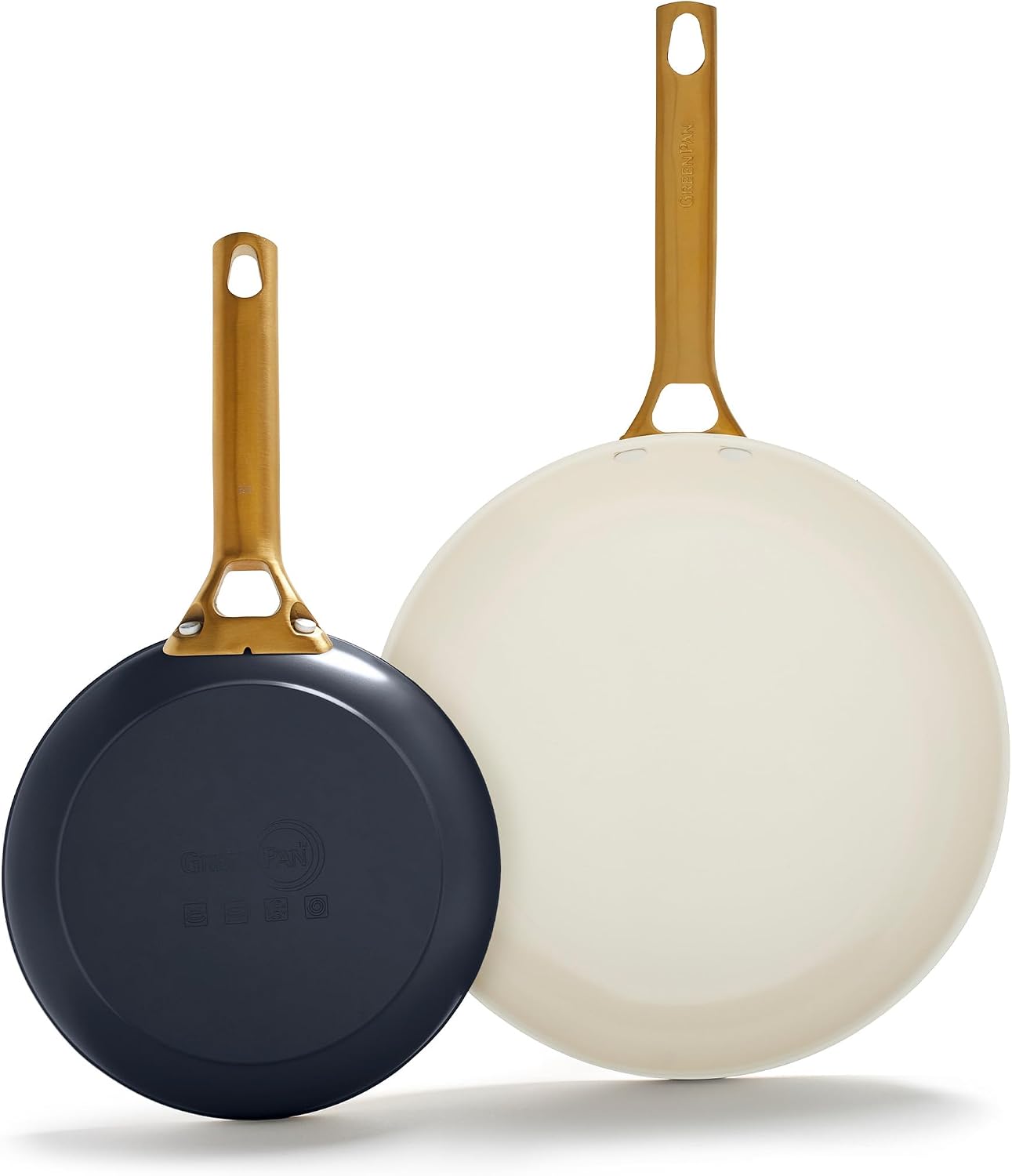 GreenPan Hard Anodized Healthy Ceramic Nonstick 8" and 10" Frying Pan Skillet Set, Gold Handle, PFAS-Free, Dishwasher Safe, Oven Safe, Twilight Blue