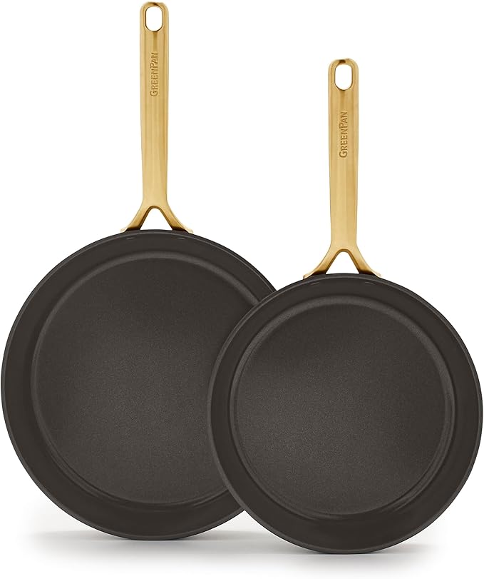 GreenPan 9.5” & 11” Ceramic Nonstick Frying Pan Skillet Set, PFAS-Free, Hard Anodized Cookware, Induction Compatible & All Cooktops, Dishwasher & Oven Safe, GP5 Stay-Flat Surface, Black