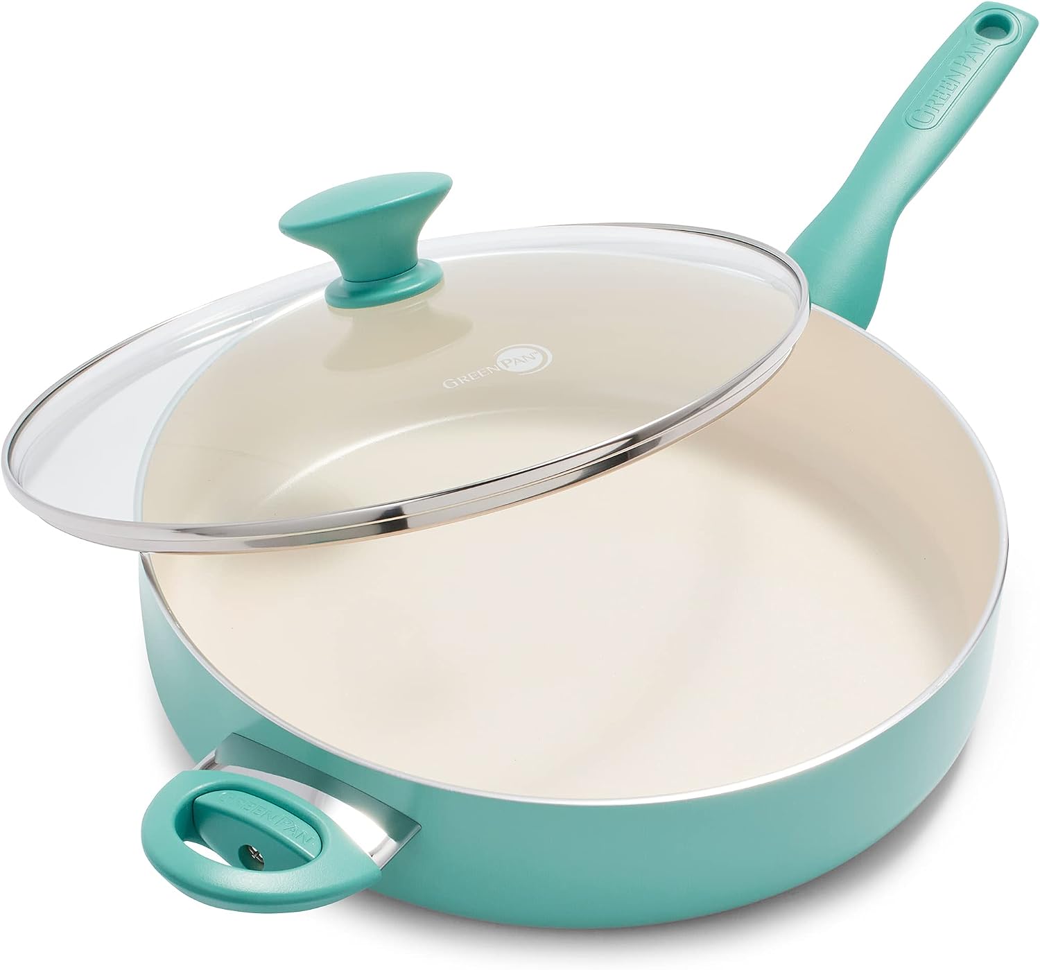 GreenPan Rio 5QT Saute Pan and Lid, PFAS-Free Ceramic Nonstick, Turquoise