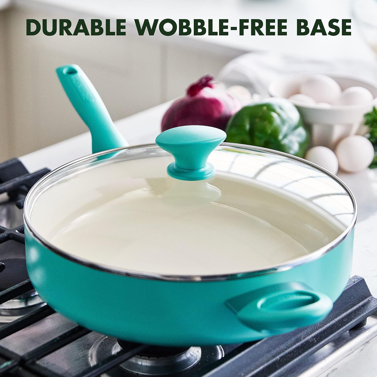 GreenPan Rio 5QT Saute Pan and Lid, PFAS-Free Ceramic Nonstick, Turquoise