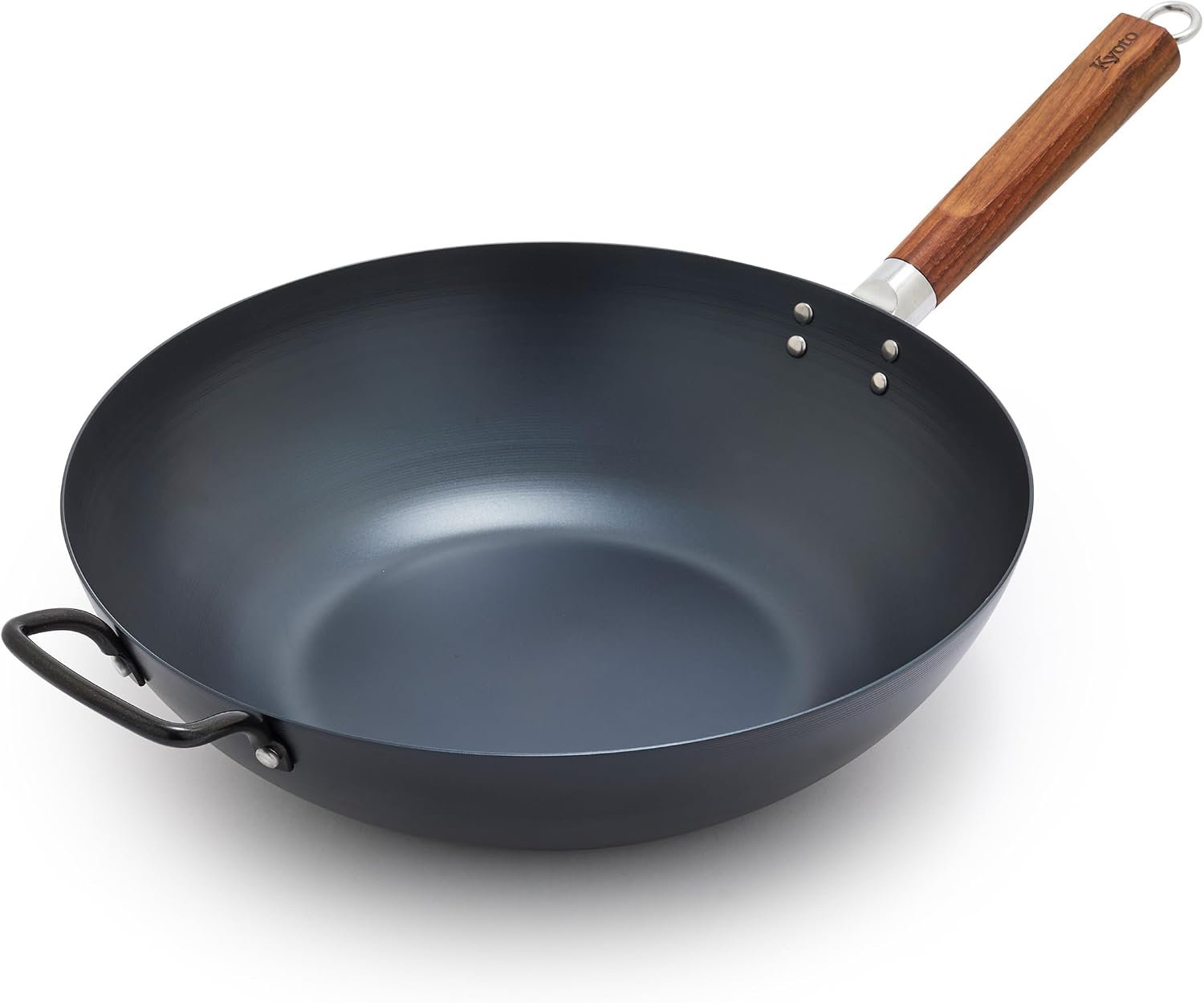 GreenPan Kyoto 14" Pre-Seasoned Carbon Steel Flat Bottom Wok