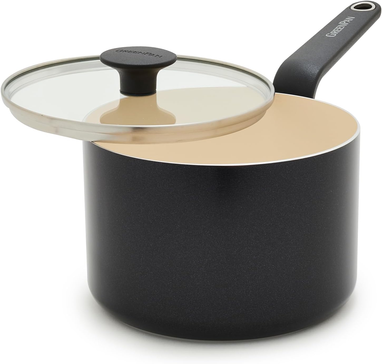 GreenPan Rio Advanced 2QT Saucepan with Lid, Ceramic Nonstick PFAS-Free Pans, Induction Ready, Dishwasher and Oven Safe, Black Black 2.0