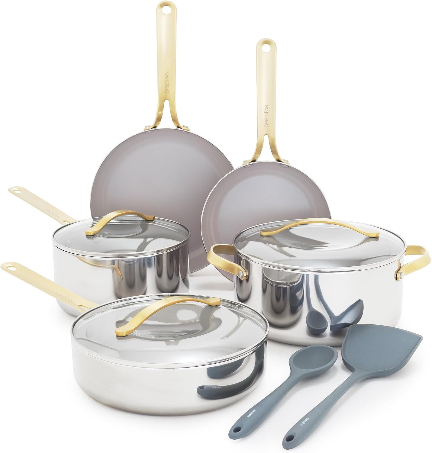 GreenPan Nova PFAS-Free Ceramic Nonstick 10 Piece Cookware Set, Gray Stainless Steel