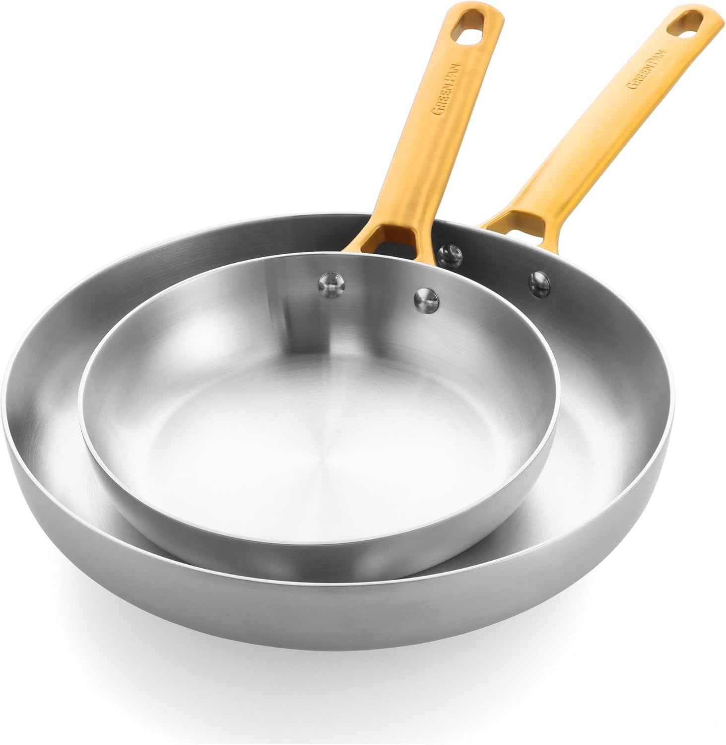 GreenPan Padova 2-Piece Stainless Steel Triply, Induction Safe, Gold Stainless Steel Handle, Oven Safe up to 220°C, Dishwasher Safe, Silver
