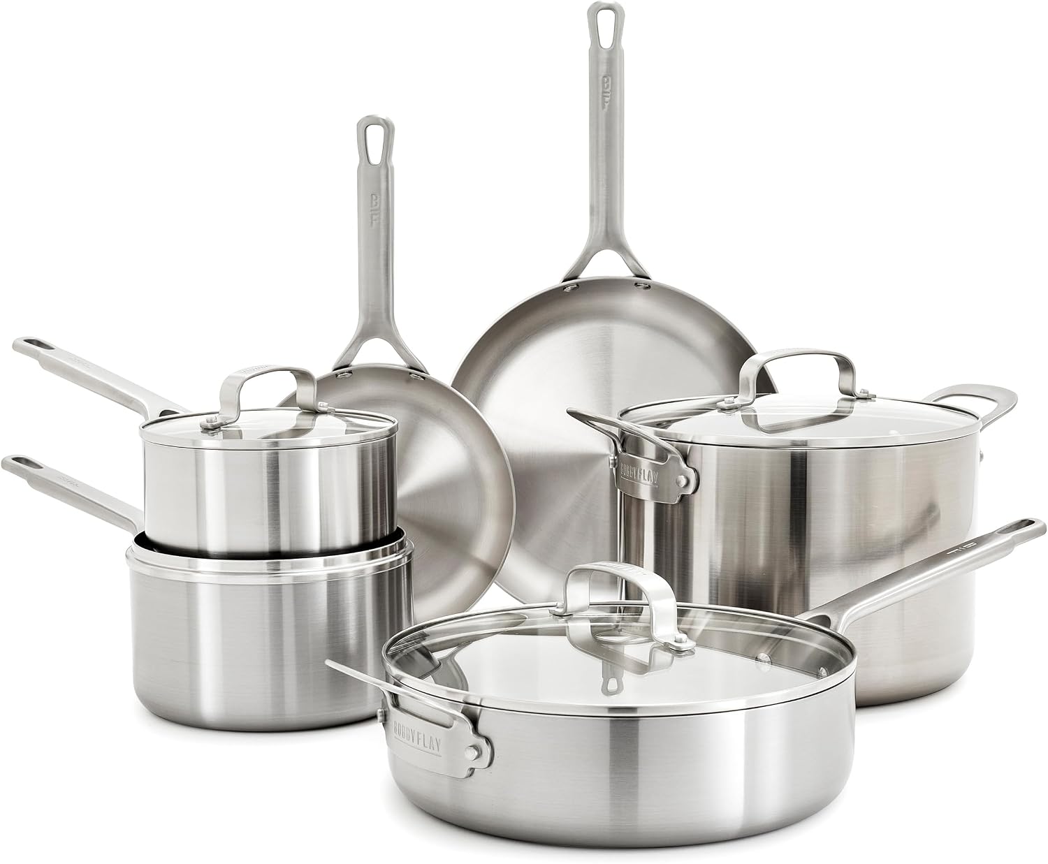 GreenPan x Bobby Flay 10 Piece Stainless Steel Cookware Set, Silver