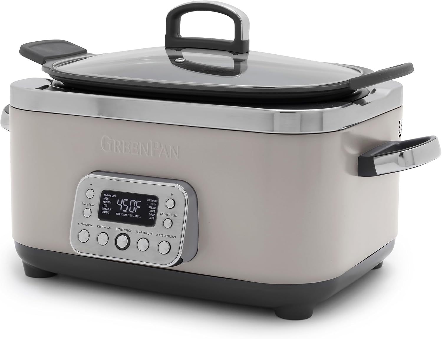 GreenPan Elite 14-in-1 Programmable 6QT Electric Slow Cooker, Dishwasher Safe Lid & Removable Crock, PFAS-Free Ceramic Nonstick Multi-Cooker, Sear, Sauté, Brown, Steam Basket, Roast, Clay