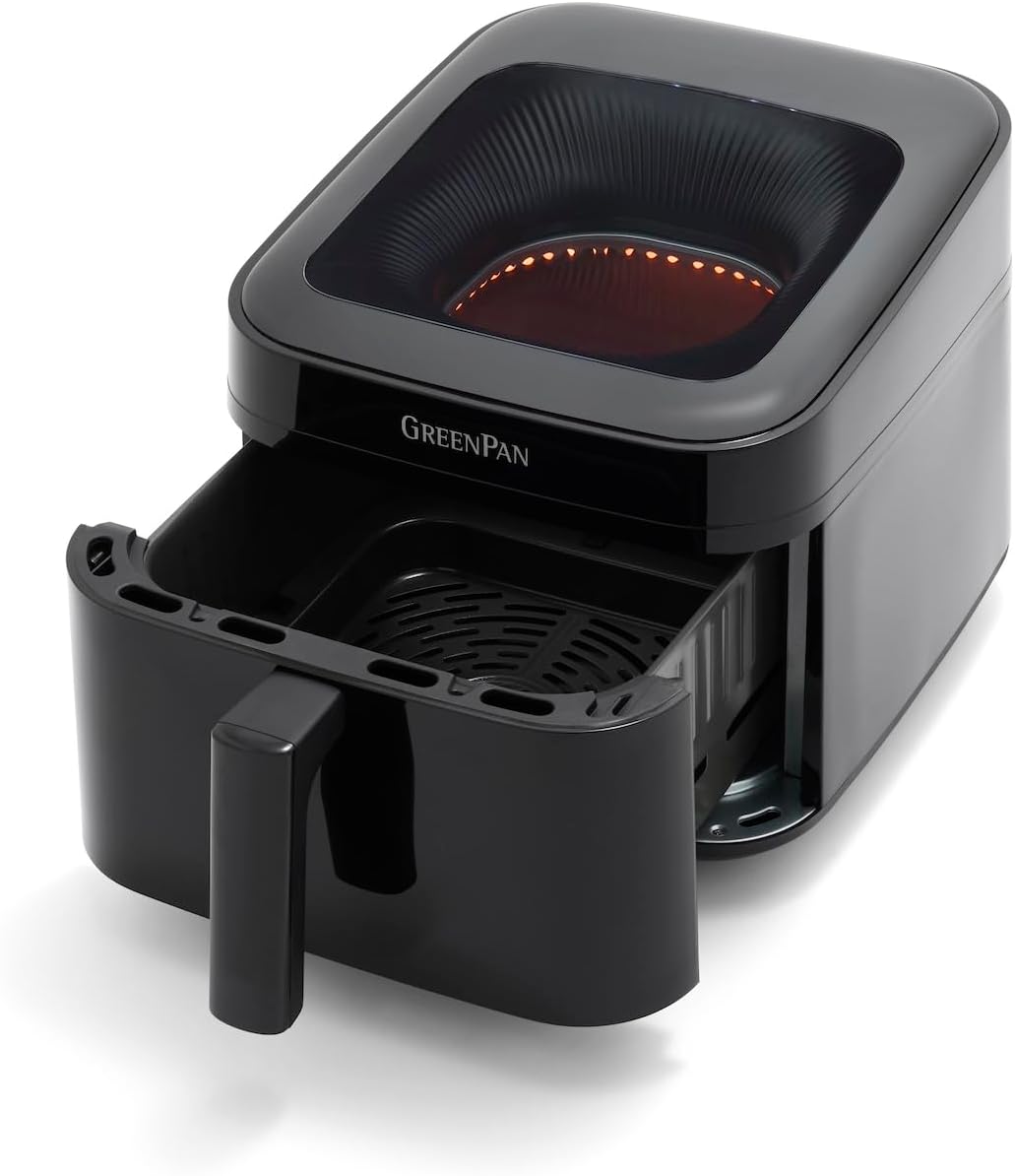 GreenPan Cyclone 7QT 12-in-1 Air Fryer, XL Easy View Window, 400 °F in 4 Seconds, Digital Touch Screen Presets, Ceramic Nonstick PFAS-Free Basket, Shake Reminder, Adjustable Temp & Time Control