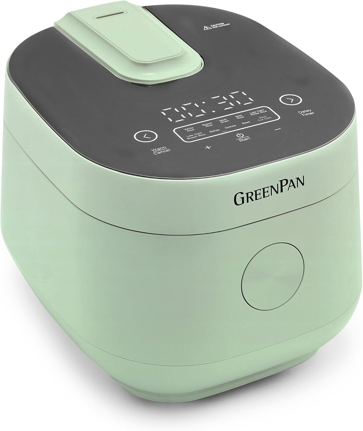 GreenPan Rice Cooker, 8 Cups Cooked (4 Uncooked), Low-Carb & Soup Mode,10 ONE-TOUCH Cooking Presets, PFAS-Free Ceramic Steamer Basket, Fuzzy Logic, Auto Keep Warm, Oats, 24HR Delay Timer, Mint Green Julep Green