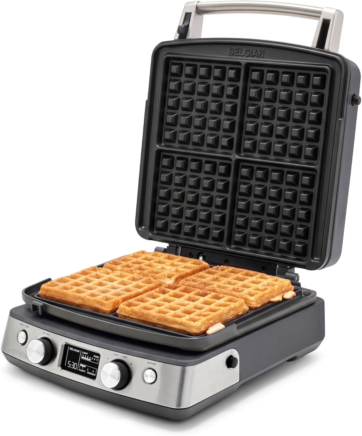 GreenPan Elite 4-Square Waffle Maker, Ceramic Nonstick Plates, Graphite