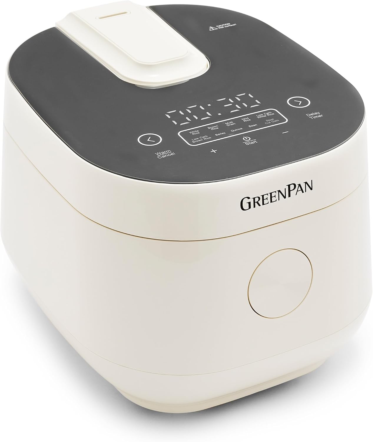 GreenPan Rice Cooker, 8 Cups Cooked (4 Uncooked), Low-Carb & Soup Mode,10 ONE-TOUCH Cooking Presets, PFAS-Free Ceramic Steamer Basket, Fuzzy Logic, Auto Keep Warm, Oats, 24HR Delay Timer, Cream