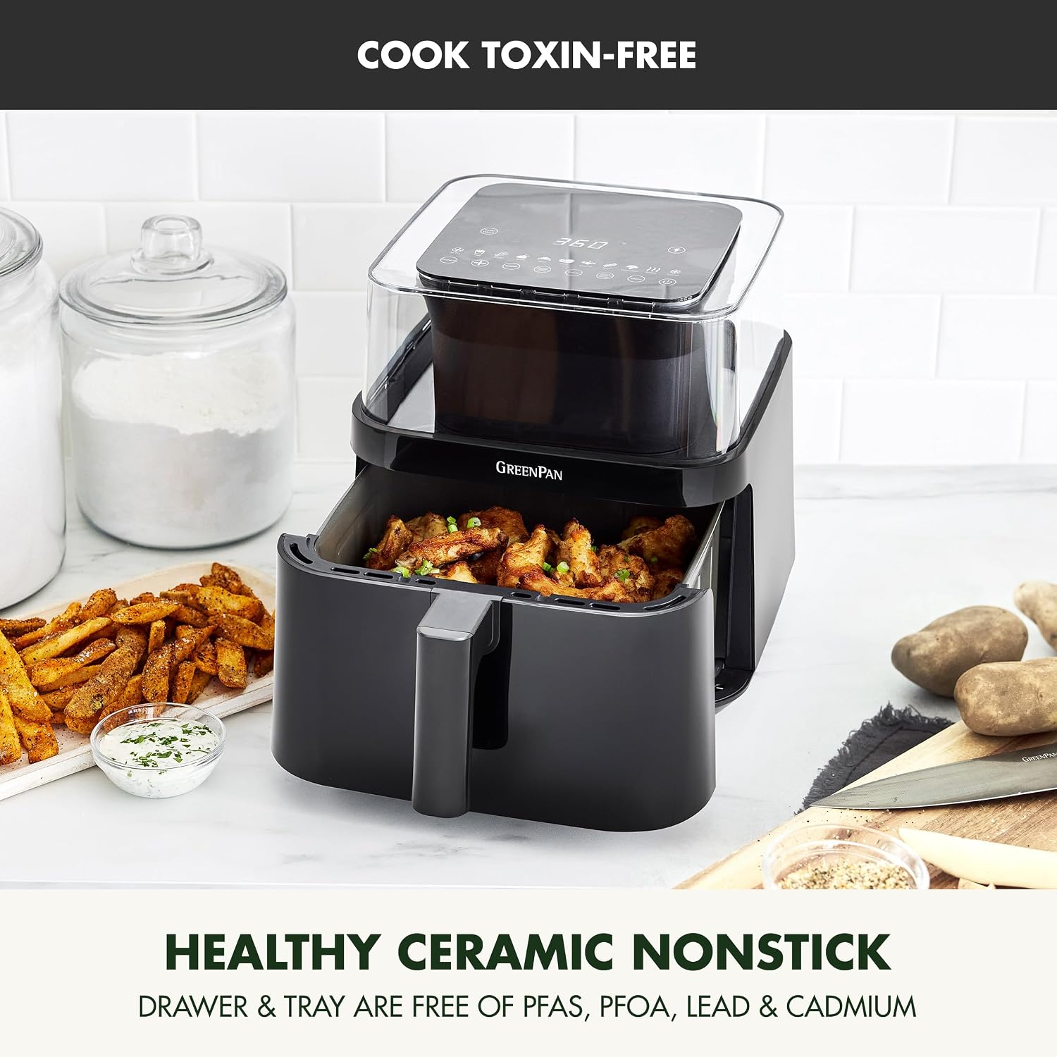 GreenPan Clearview Extra Large 7QT Air Fryer, Glossy Black