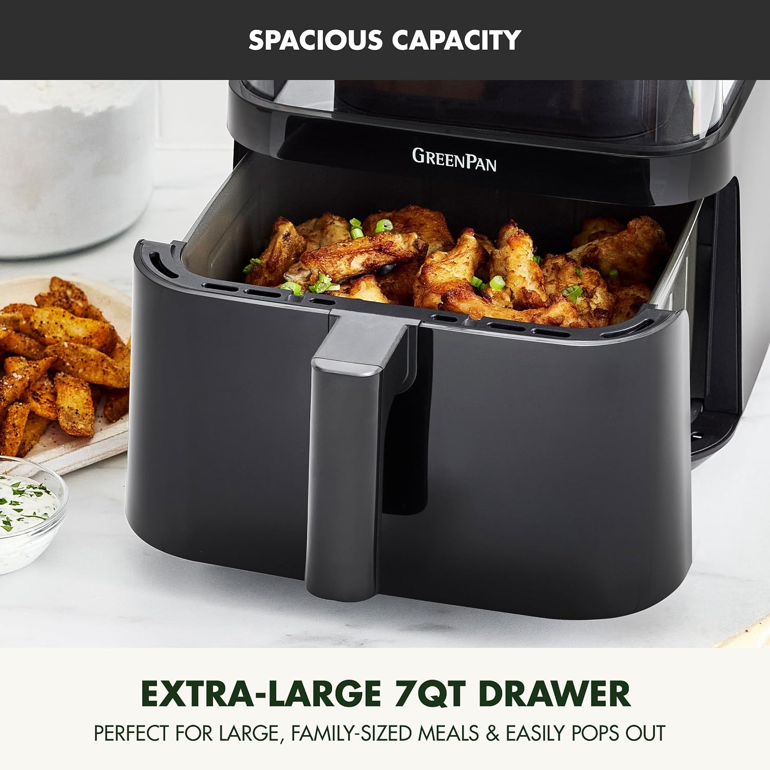 GreenPan Clearview Extra Large 7QT Air Fryer, Glossy Black