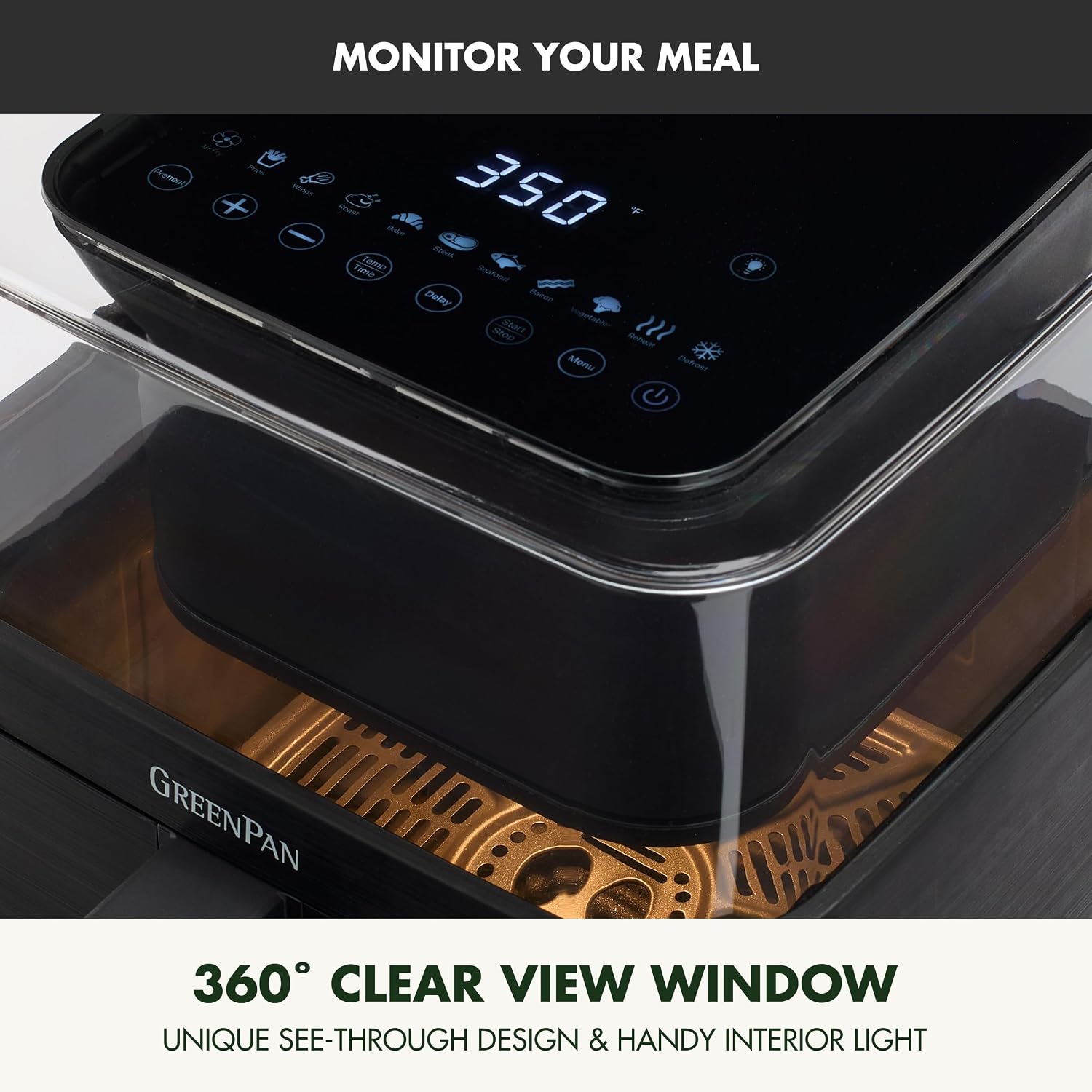 GreenPan Clearview Extra Large 7QT Air Fryer, Glossy Black