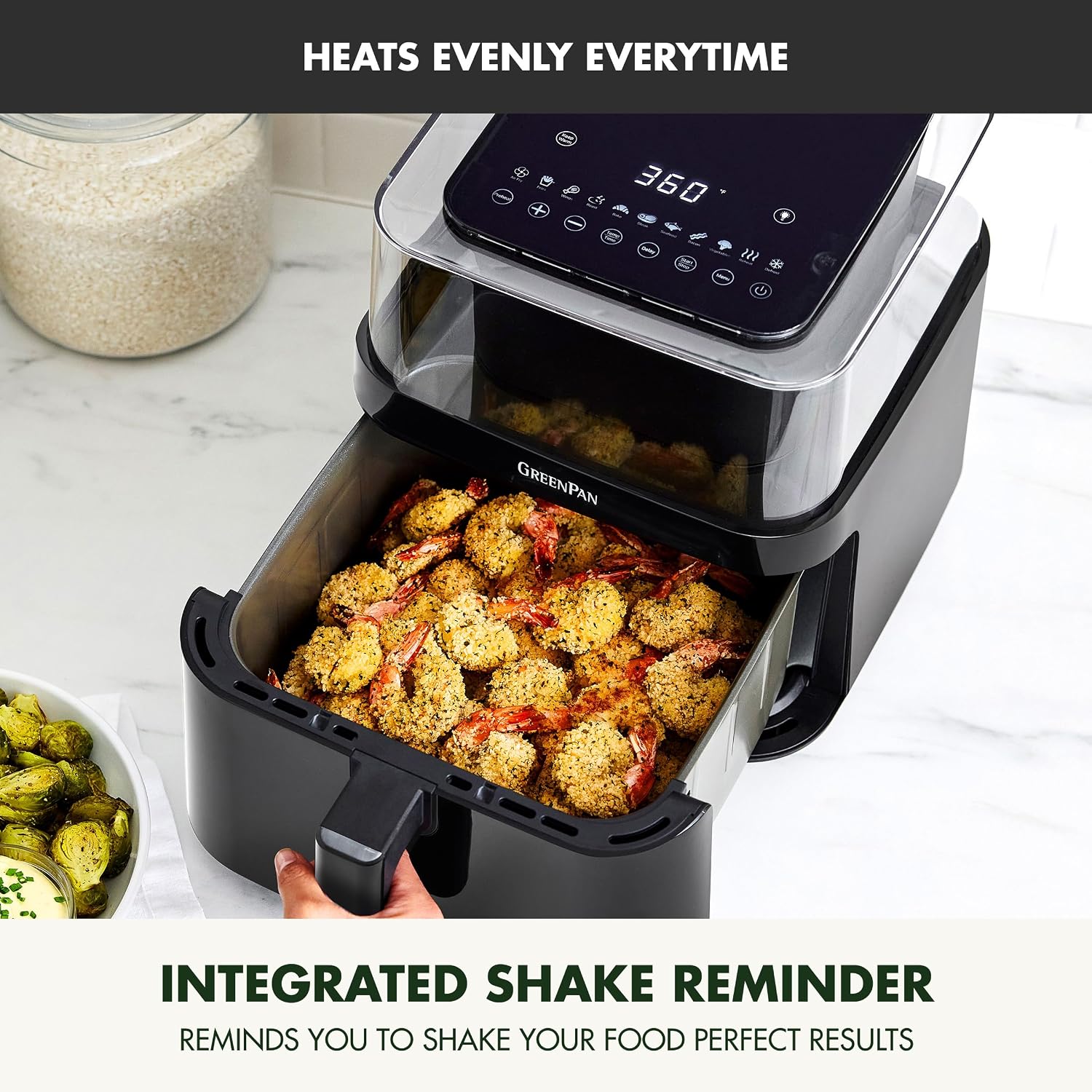GreenPan Clearview Extra Large 7QT Air Fryer, Glossy Black