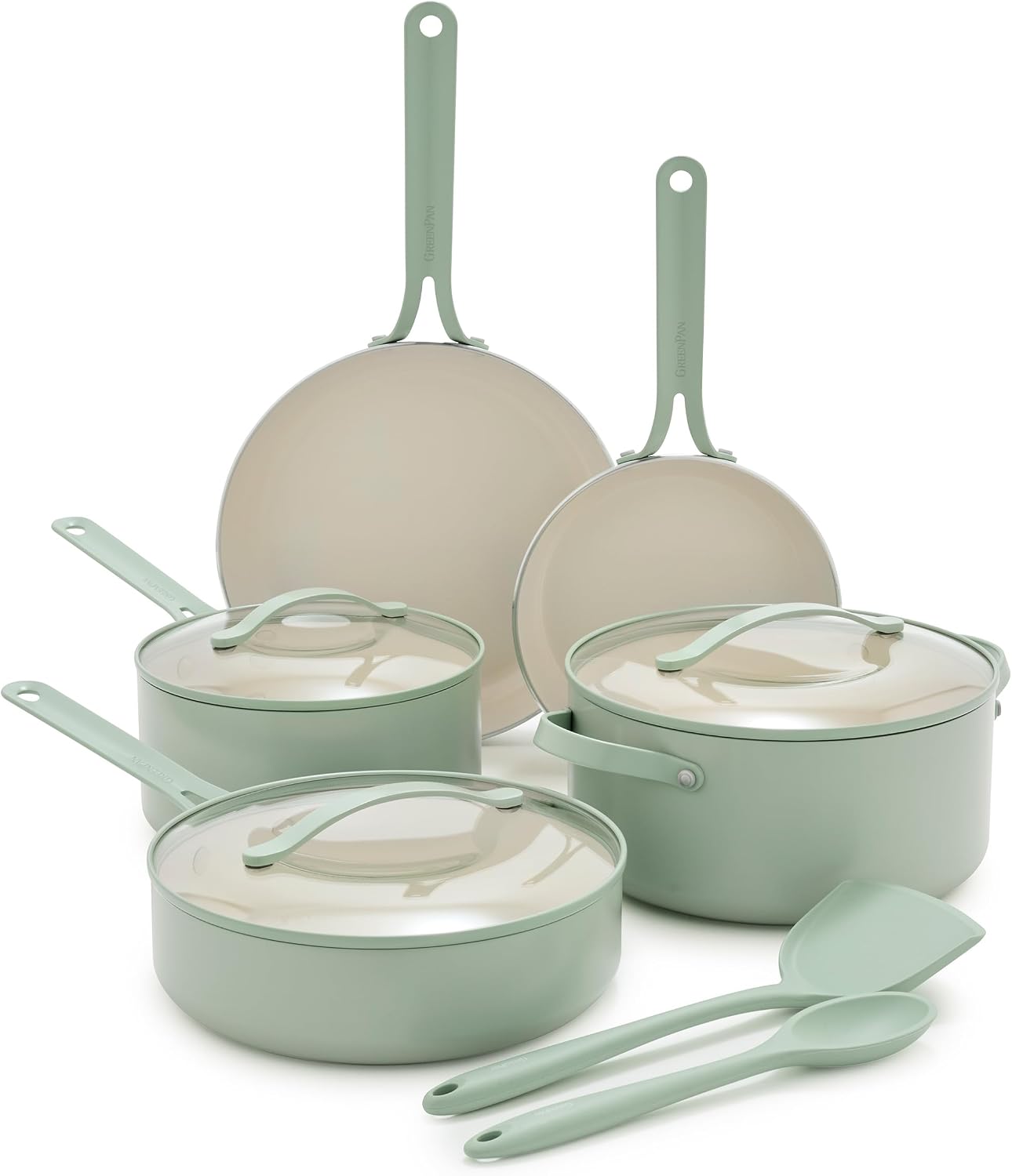GreenPan Nova 10 Piece Ceramic Nonstick Pots & Pans Set, Pistachio Green