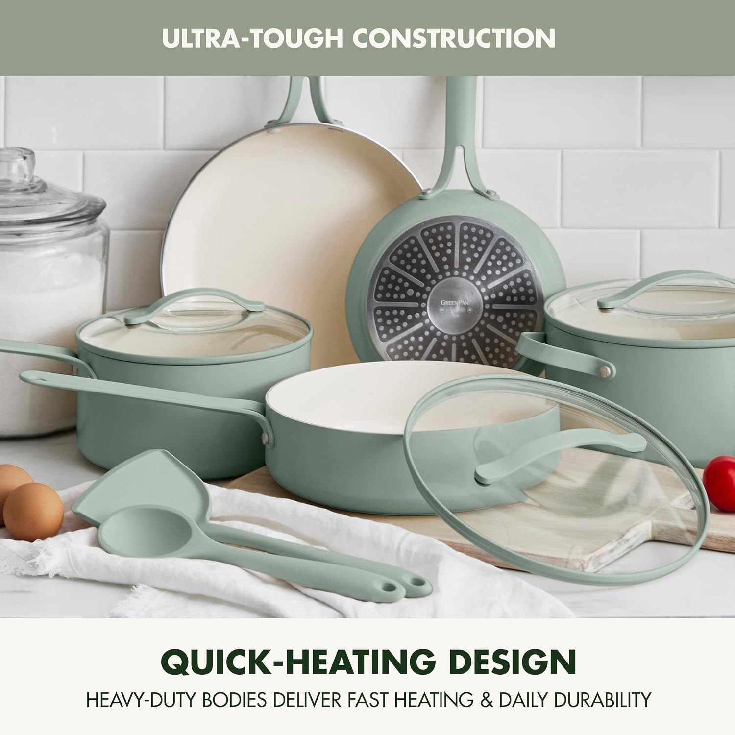 GreenPan Nova 10 Piece Ceramic Nonstick Pots & Pans Set, Pistachio Green