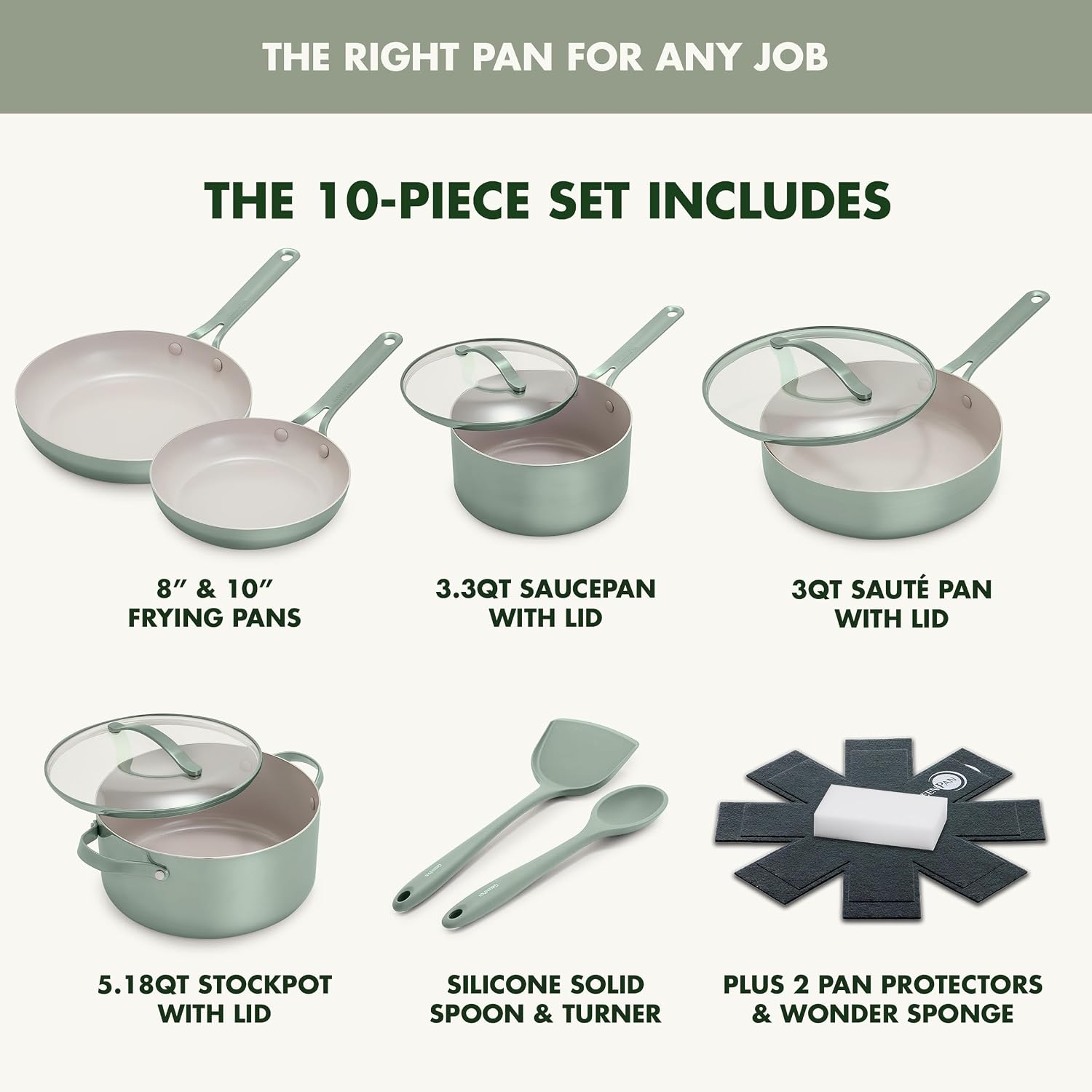 GreenPan Nova 10 Piece Ceramic Nonstick Pots & Pans Set, Pistachio Green