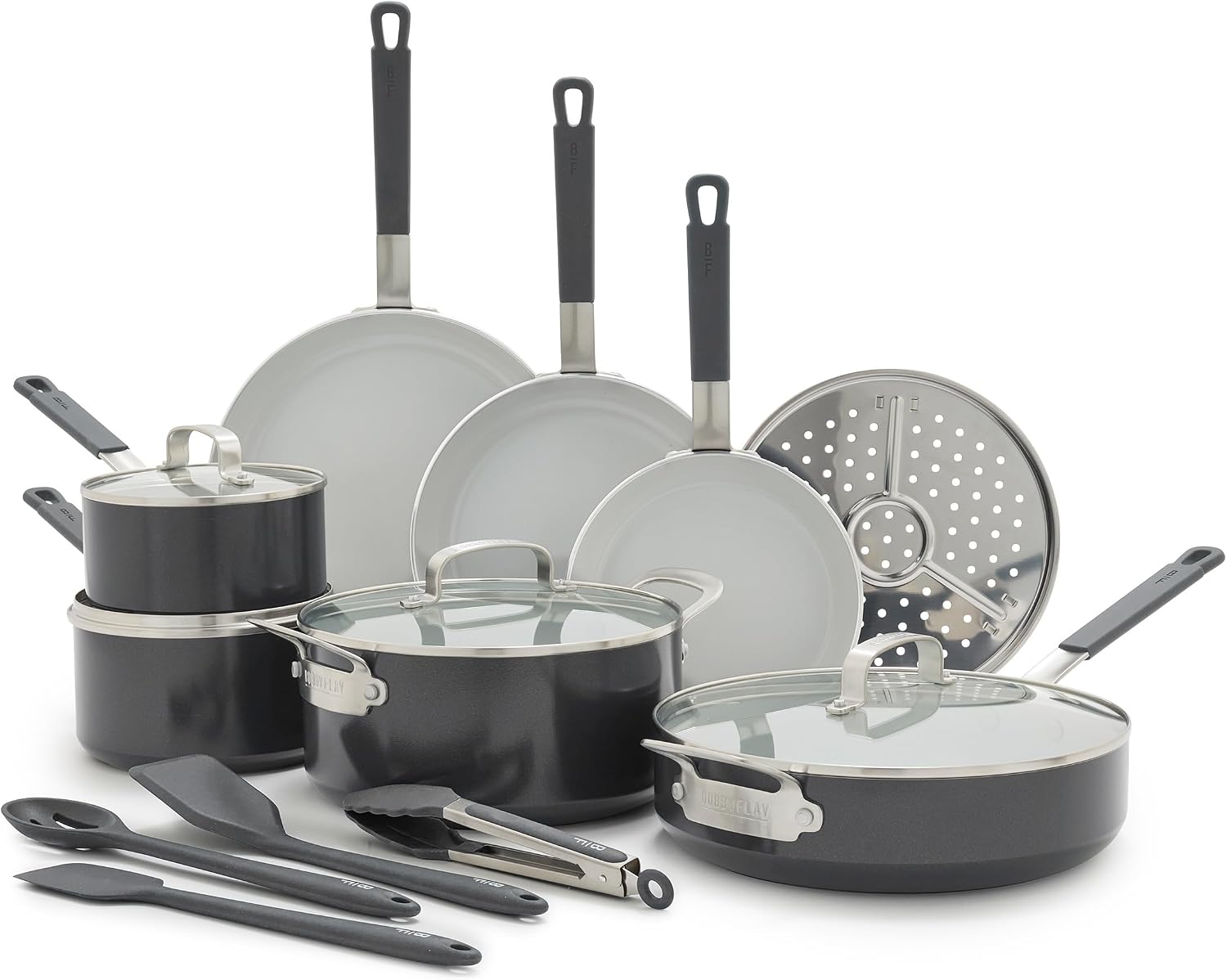 GreenPan X Bobby Flay 16 Piece Ceramic Nonstick Cookware Set, Graphite